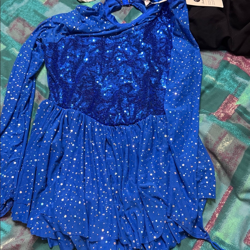 Figure Skating WM Butterfly Sequin Mesh Sleeve Ice Skater Rhythmic Chiffon Dress